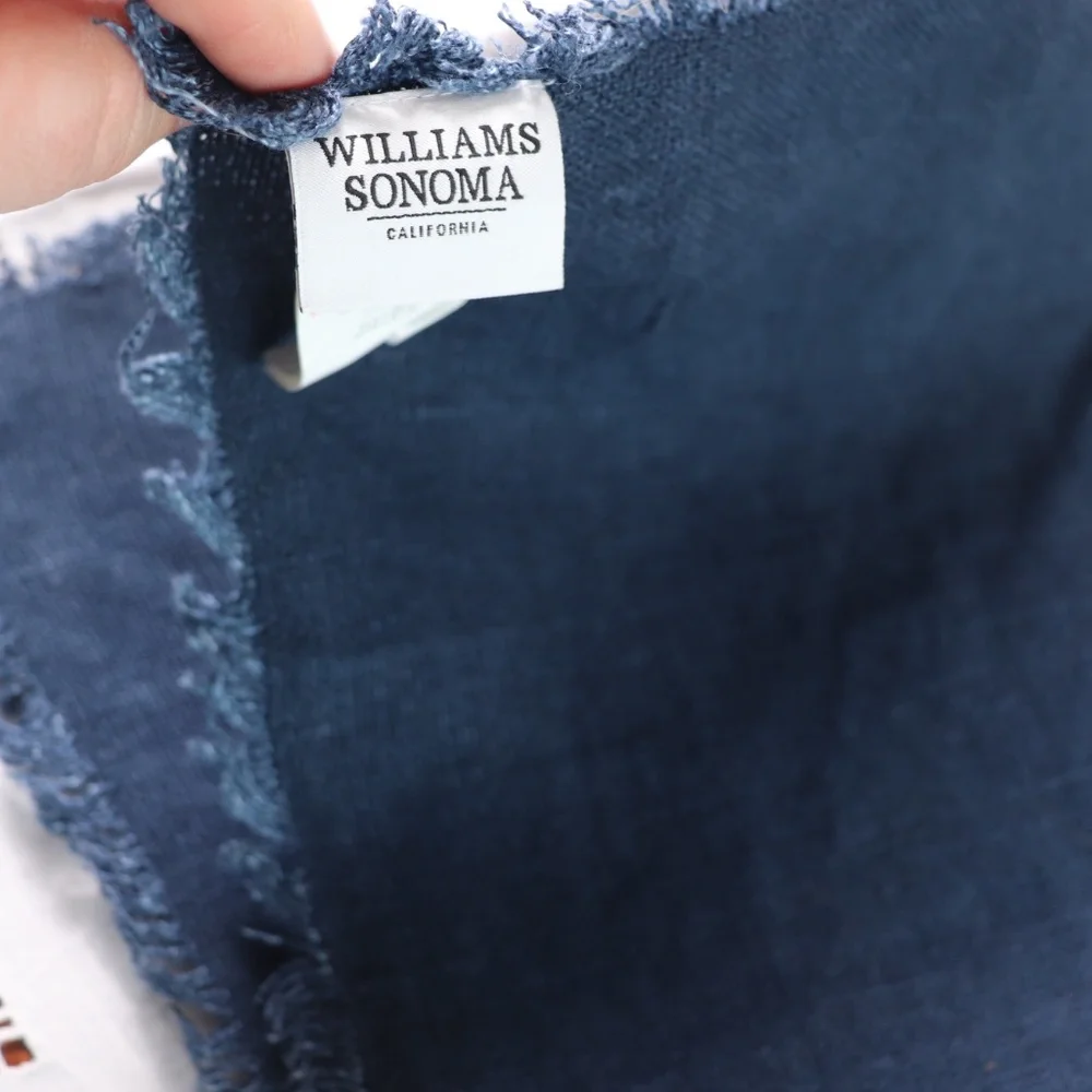 Williams Sonoma Woven Linen Navy Blue Placemats with Fringed Edge Set of 8